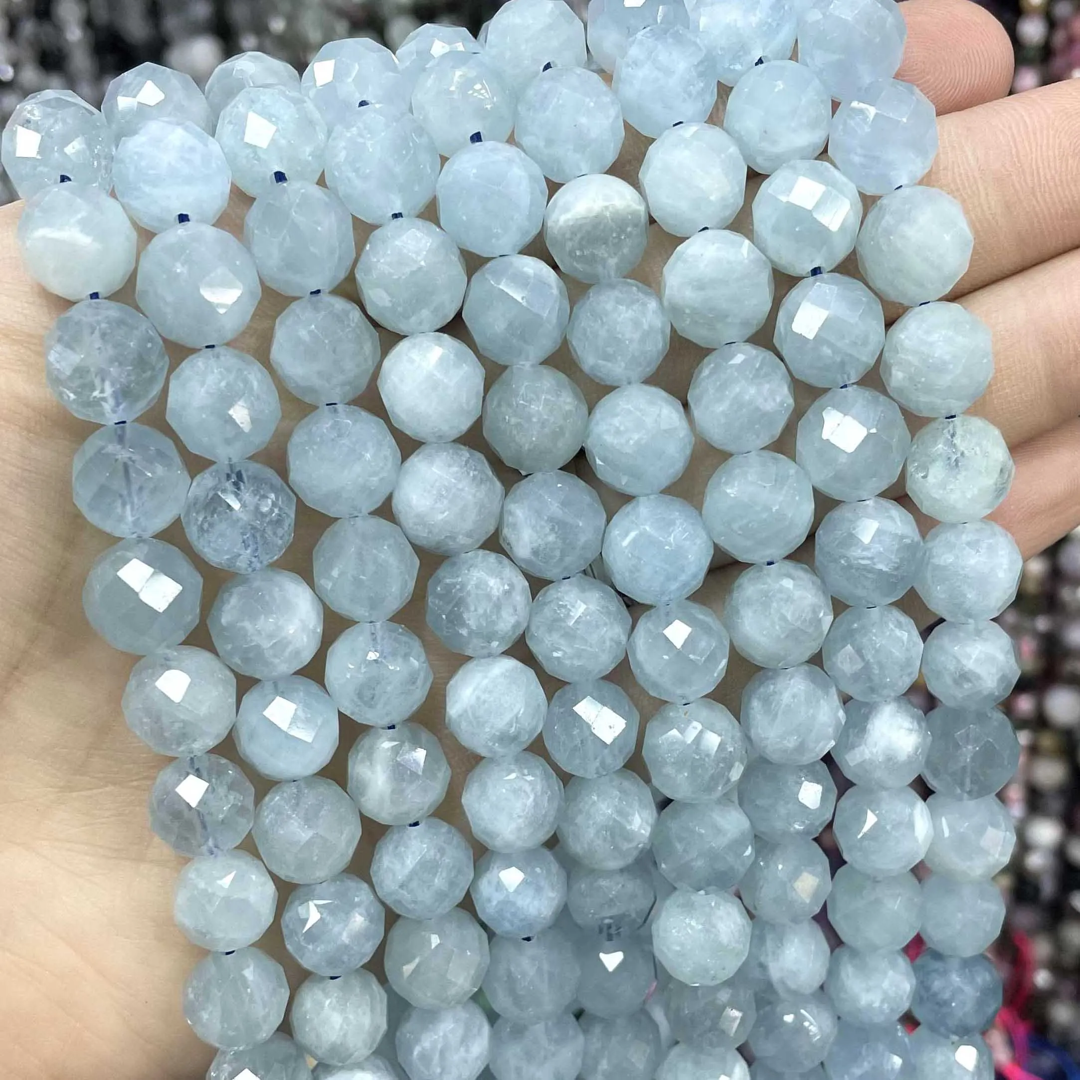 6/8/10mm Faceted Natural Genuine Stone Aquamarines Loose Beads For Jewelry Making DIY Bracelet Earrings Accessories