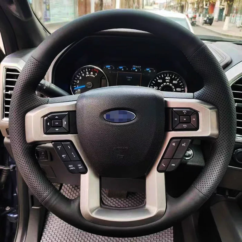 

Leather Car Steering Wheel Cover Fit For 2017 2018 FORD F150 Hand Sewing Custom Diy Auto Car Accessories