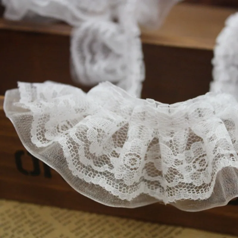44 Yards Pleated Organza Lace Trim Ribbon 4cm Wide Clothes Fabric Embroidered Sewing Craft Wedding Dress Party Decoration