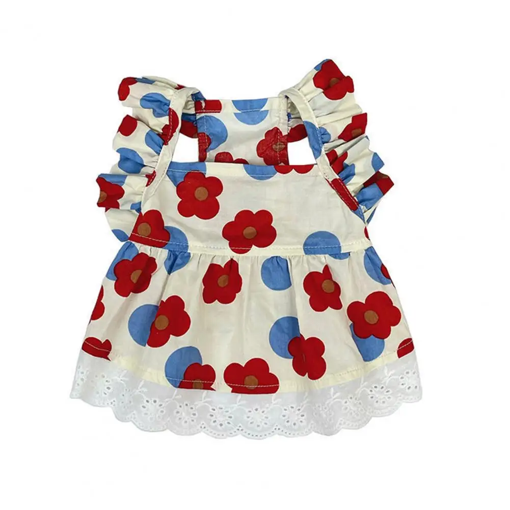 thumbnail image 1 of Vestido para mascotas con estampado floral, mangas voladoras, borde con volantes, disfraz de princesa para perros pequeños de verano, disfraz de encaje elegante para Navidad para primavera, 1 of 5