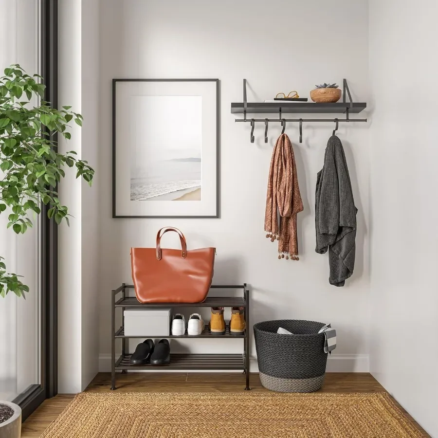 Sturdy Freestanding Storage Shelf for Bedroom Closet Entryway Dorm Room Organizer Stackable Durable Metal Shoe Rack Espresso Sl