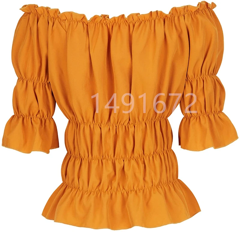 EraSpooky Camicetta Rinascimentale Per Donna – Stile Contadina Medievale Con Maniche A Campana, Vita Arricciata E Spalline Scoperte, Perfetta Per Rievocazioni E Cosplay