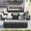 15 Piece Patio Furniture Set ,with Fire Pit Table, Outdoor Conversation Set Wicker Rattan Sectional  with Coffee Table 6