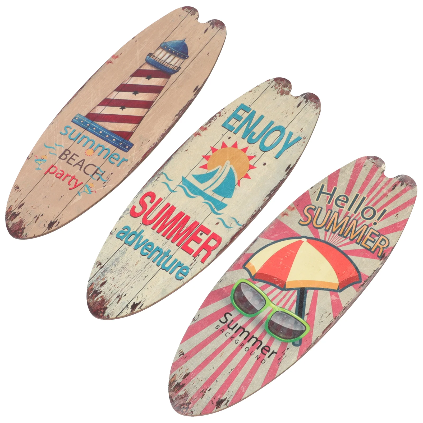 

3 Pcs Home Ornament Vintage Decor Painted Summer Themed Wall Creative Wooden Decoration Surfboard Hanging Living Room Seaside