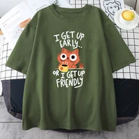 Morning Cat Hip Hop Coffee Cat Printing Male Cotton T-Shirts Creativity Vintage O-Neck Tee Clothing Breathable Oversize Men Tops 1