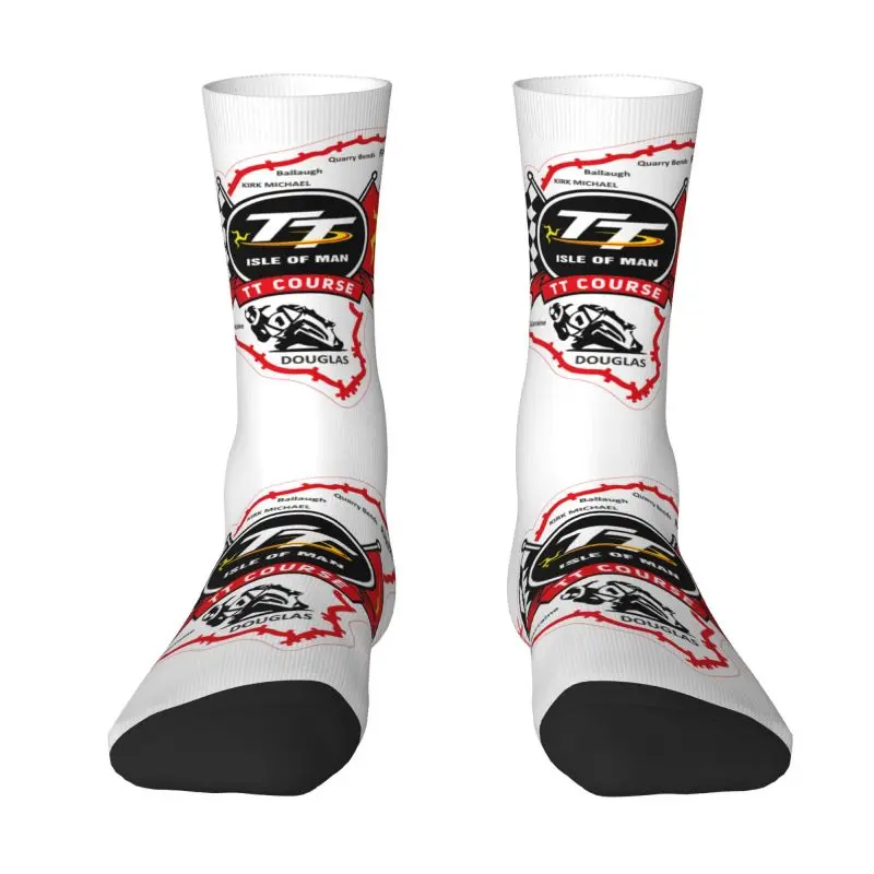 

Novelty Printed Isle Of Man Tt Racing Socks for Men Women Stretchy Summer Autumn Winter Motorcycle Sports Crew Socks