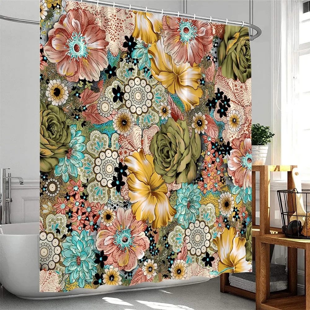 

Bohemian Floral Shower Curtains Creative Mandala Boho Art Modern Fashion Home Bathroom Decor Polyester Bath Curtain with Hooks