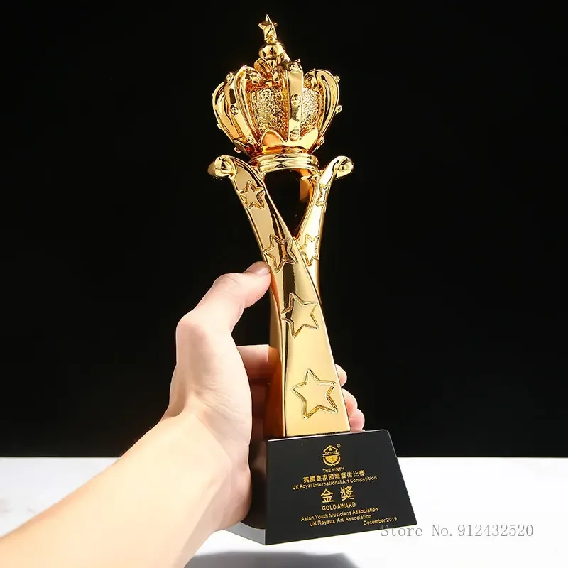Customized Crystal Gold/Silver/Copper Creative Resin Trophy, Character Event Souvenir Home Decoration Crown Trophy Gift Box, 1Pc