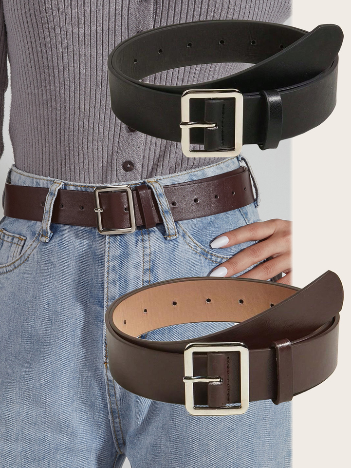 2Pcs Solid Color Metal Day Buckle Accessories with Decorative Belts Pu Leather Material Dress Accessories Mother's Day Gifts