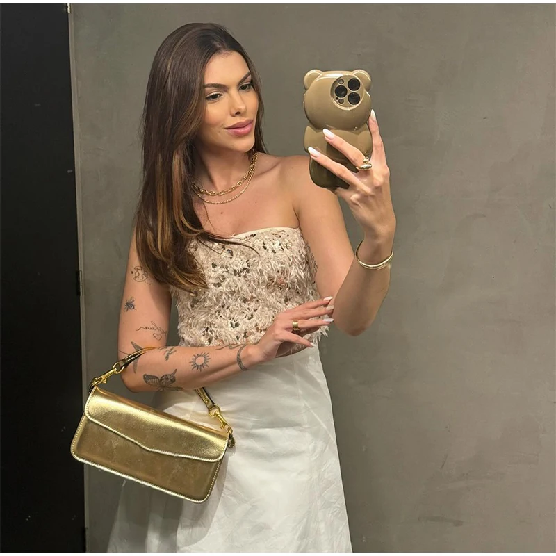 Sexy Plush Sequin Strapless Tube Tops Women Retro Solid Feather Glitter Sleeveless Corset Tops Female Spring Chic Streetwear