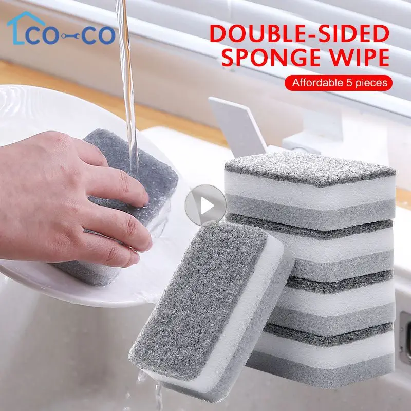 

5PCS Pot Washing Sponges Double-sided Cleaning Spongs Household Scouring Pad Wipe Dishwashing Sponge Cloth Dish Kitchen Tools