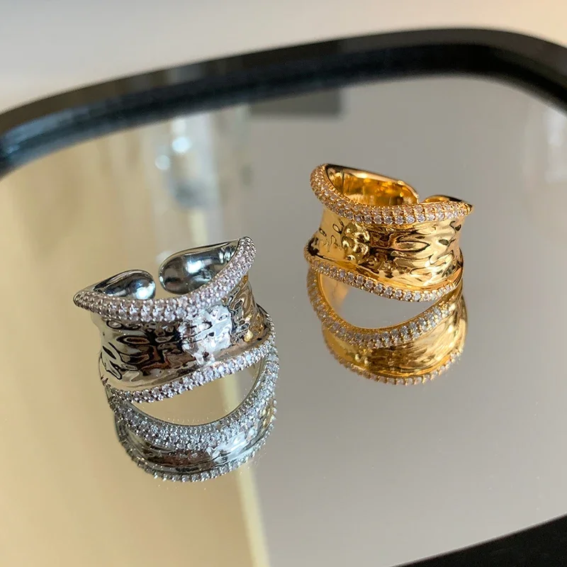 Bilandi Modern Jewelry For Women Geometric Open Rings Senior Sense Gold Color Silver Plated Glass women jewelry rings