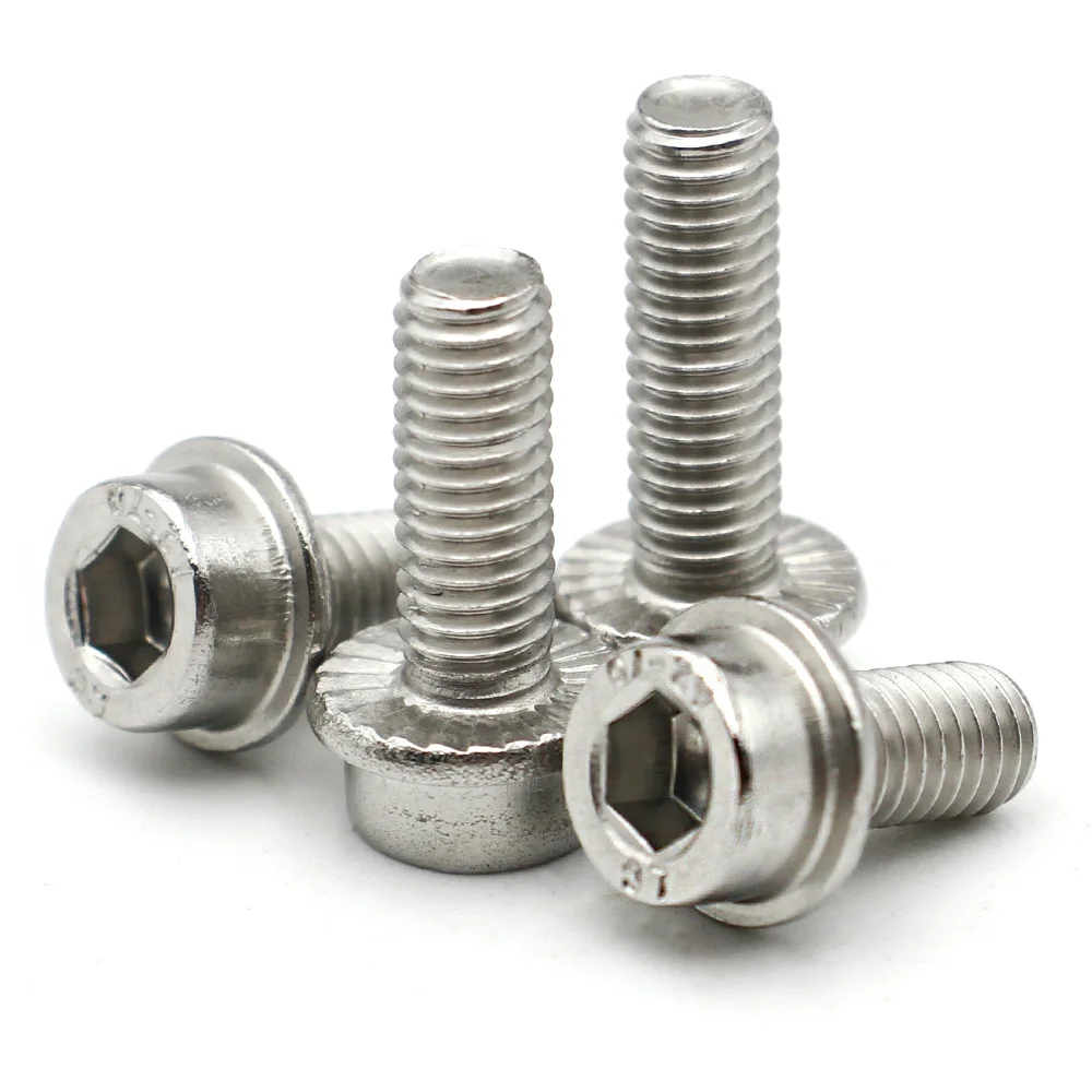 Stainless Steel Flange Hex Socket Cap Anti-Slip Washer Serrated Cylindrical Head Screws Bolt M3 M4 M5 M6 M8 M10 M12 304 A2-70