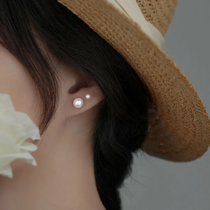 INZATT 패션 여성을위한 진짜  라운드 진주 구슬 스터드 귀걸이 클래식 파인 쥬얼리 미니멀리스트 액세서리