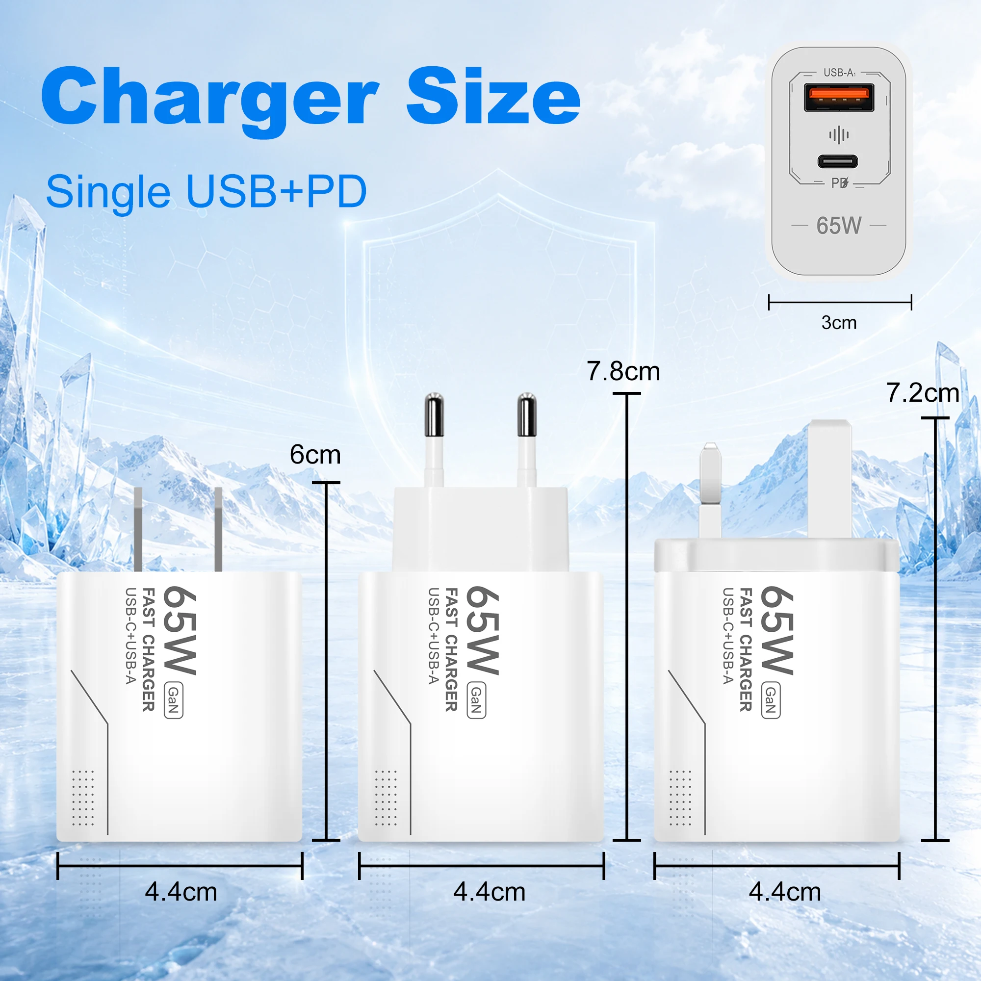 Caricatore USB C GaN da 65W a 2 porte, caricatore rapido per telefono, adattatore di alimentazione per iPhone, Samsung, Xiaomi, tipo C, con spina EU/US, caricatore da parete. - immagine 5