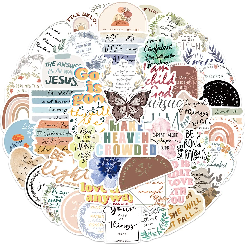 

10/50Pcs Jesus Phrases Sentences Stickers Classic Vintage DIY Notebook Luggage Motorcycle Laptop Refrigerator Graffiti Decals