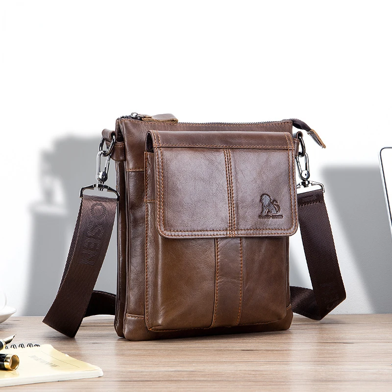 Men's Leather Crossbody Bag First Layer Cowhide Single Shoulder Bag Men's Retro Large Capacity Multi-functional Crossbody Bag