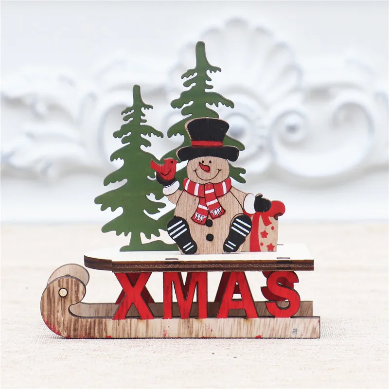 Snowman Wooden Desktop Christmas Decorations Xmas Sleigh Santa Claus Deer Cart Merry Xmas New Yaer Party Decor For 2025 Navidad