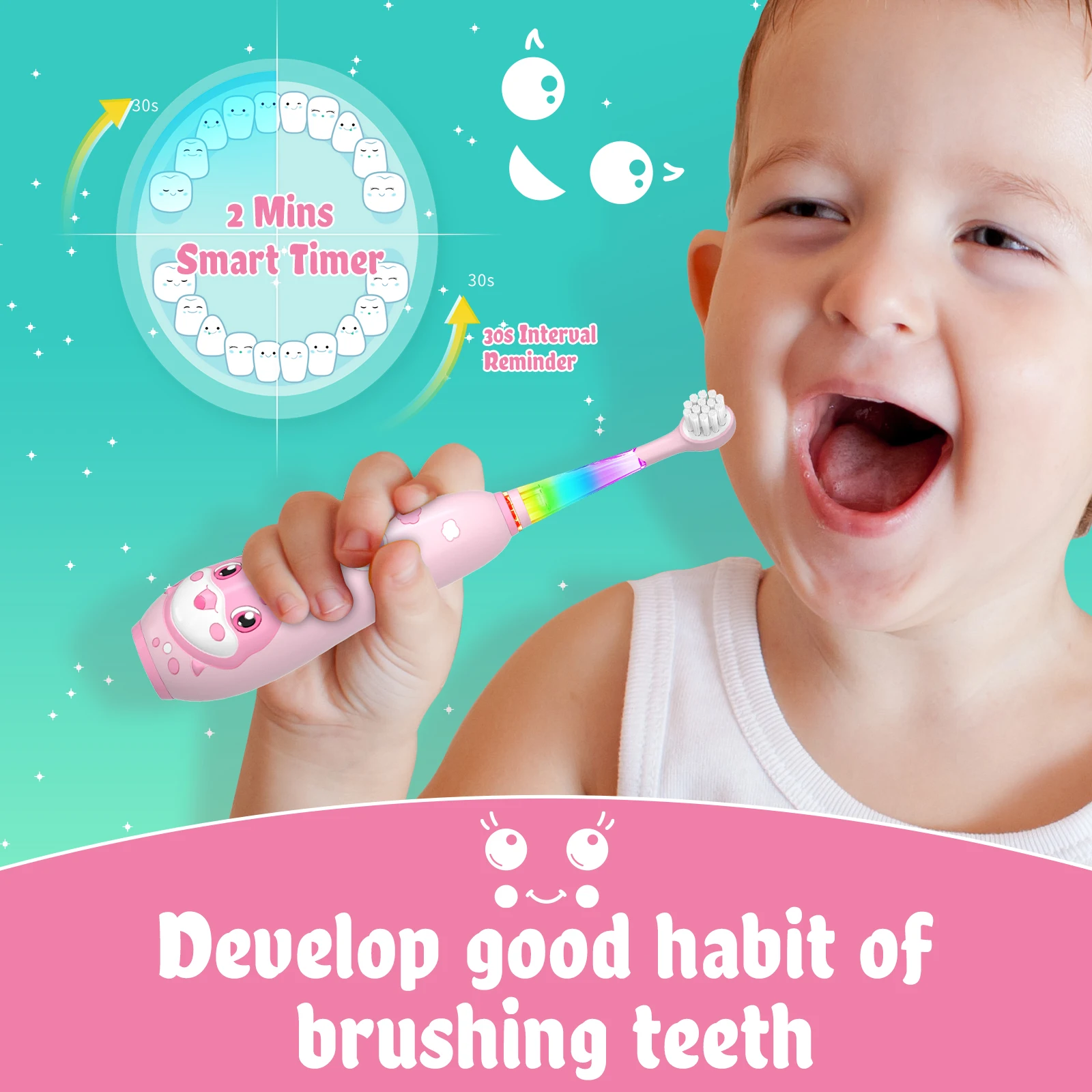 Seago Kids Electric Toothbrush Sonic Child Dolphin Colorful Observing LED 2 mins Smart Timer IPX7  Waterproof Teeth Cleaning 6