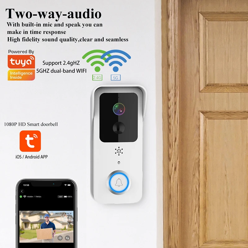 Saikiot Tuya Smart Wireless Doorbell Camera 1080P WIFI Peephole Two Way Audio PIR Motion Detection Eyecat Doorbell