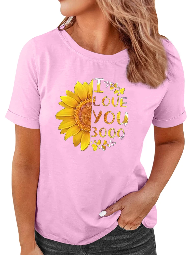 I Love You 3000 Times Womens Sunflower Printing Shirt Short Sleeve Loose Crop Tops Best Gift to Girl Friend 