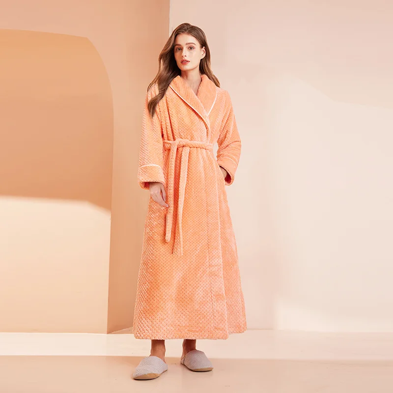 Winter Warm Women Robes Coral Fleece Sleepwear Female Kimono Solid Color Nightdress Dressing Gown Lounge Wear Hotel Bathrobes