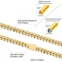 Bracelet en acier inoxydable plaqué or 18 carats pour hommes, Miami Curb, Cuban, JOLink, Fermoir, Hip Hop, Bijoux, 6mm-12mm 3