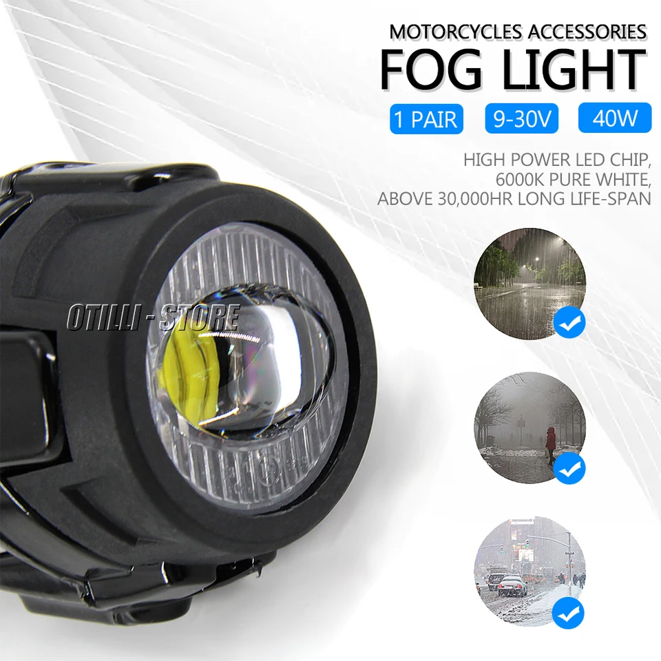 Phares Antibrouillard Noirs LED Pour Kawasaki Versys 650 (2014-2022) - 40W, Blanc Froid 6000K, Neufs