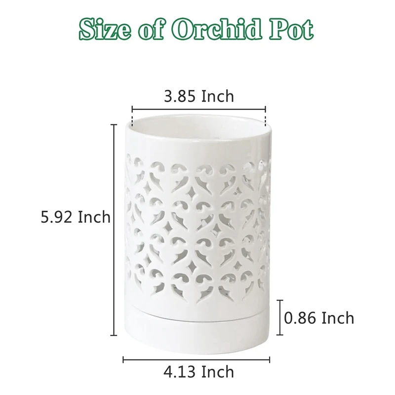 4er Set Keramik-Orchideentöpfe Mit Löchern & Untersetzer – 14x10,5 Cm – Atmungsaktiv, Für Innen & Außen