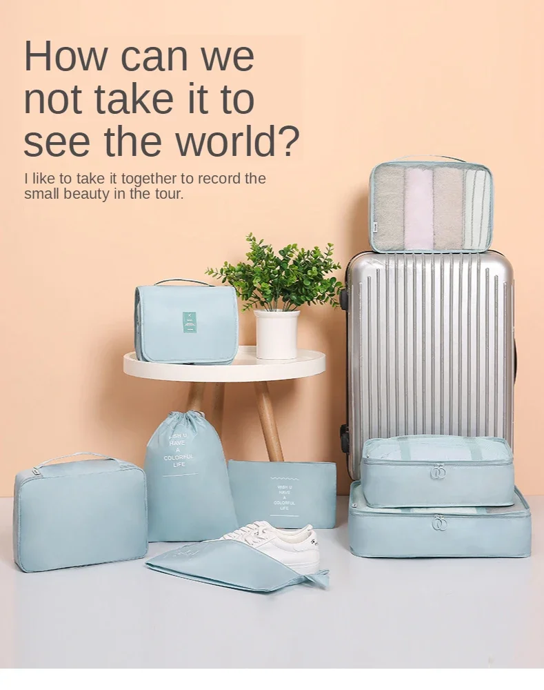 8Pcs/set Packing Cubes Travel Luggage Organizer Storage Bags Suitcase Packing Cases Clothes Shoe Tidy Pouch Bag Wash Bags