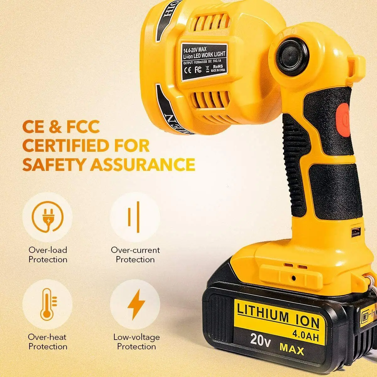 1120LM LED Work Light Flashlight 12W Spotlight For DeWalt 20V MAX Li-Ion Battery
