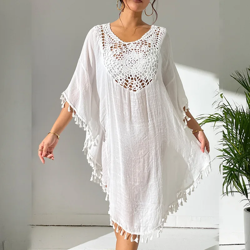 New Cover-up Beach dress 2024 New beach smock hook floral patchwork fringe swimsuit bikini beach wear