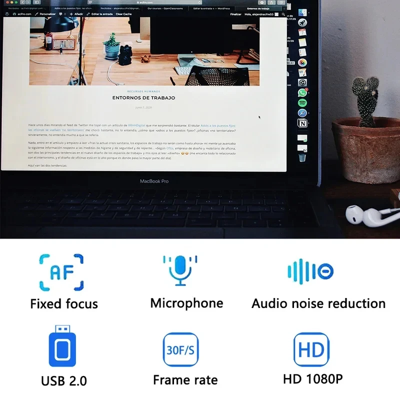 Webcam 1080P per PC, telecamera USB girevole senza driver con microfono per computer desktop, per videochiamate e conferenze - immagine 4