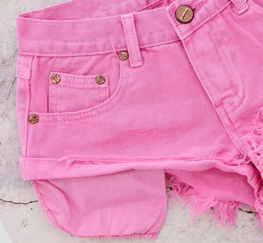 Loose No Elastic Rolled Denim Shorts Women Open Pockets Beach Macaron Powder Short Jeans Female 2024 Low-waist Decadent Style