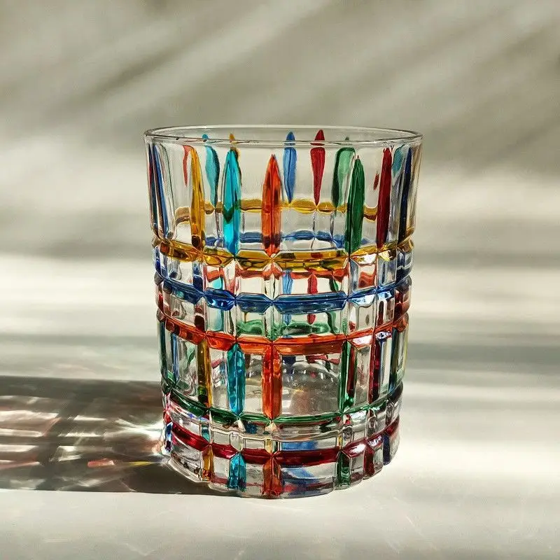 European Colored Lines, Woven Crystal Glass, Stained Glass, Juice Cup, Whiskey Personalised Gift