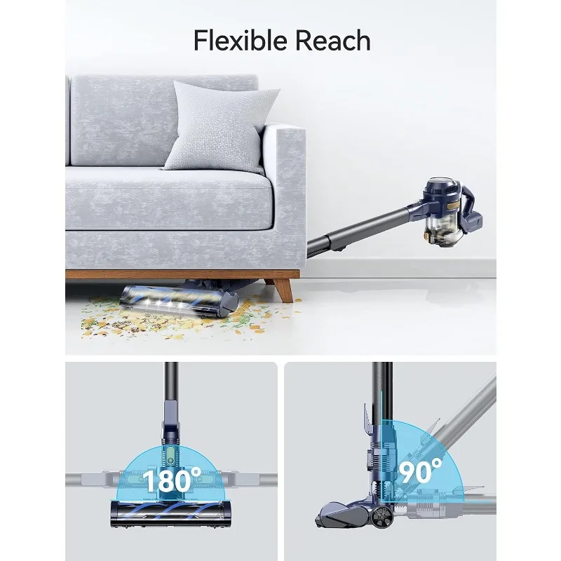 Voweek Cordless Vacuum Cleaner, Lightweight Stick Vacuum Cleaner with Powerful Suction, Detachable Battery, 1.3L Dust Cup 6
