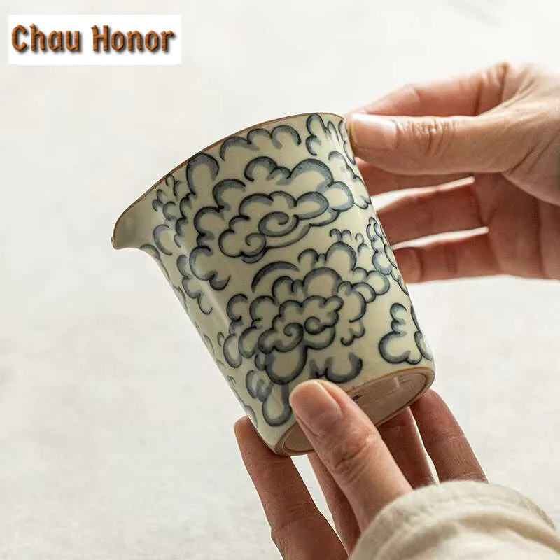 230ml Handamde Ru Kiln Ceramic Tea Pitcher Creative Auspicious Clouds Cha Hai Justice Cup Chinese Tea Set Ornaments Supplies