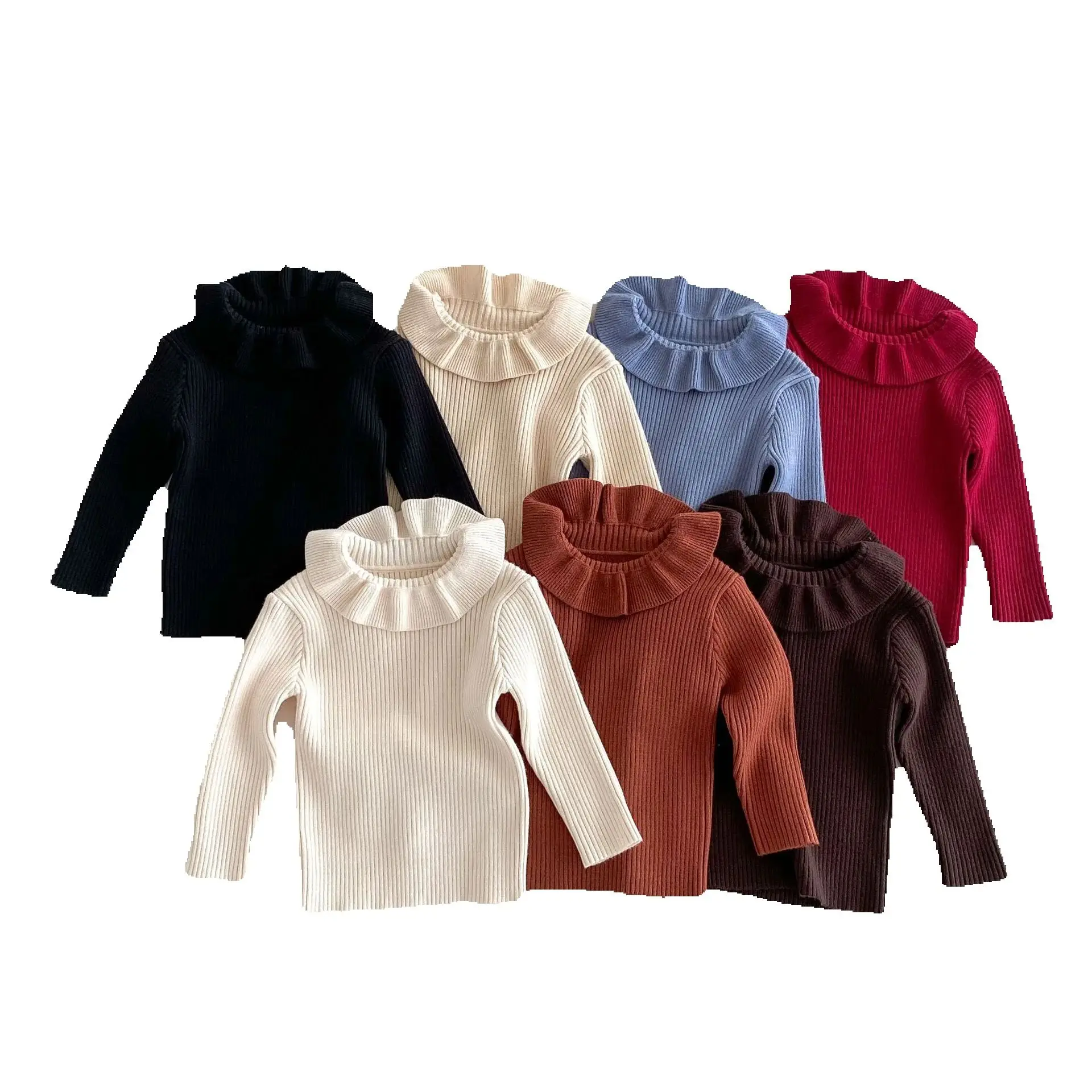 Girls Knitted Sweater Lotus Leaf Collar Pullover