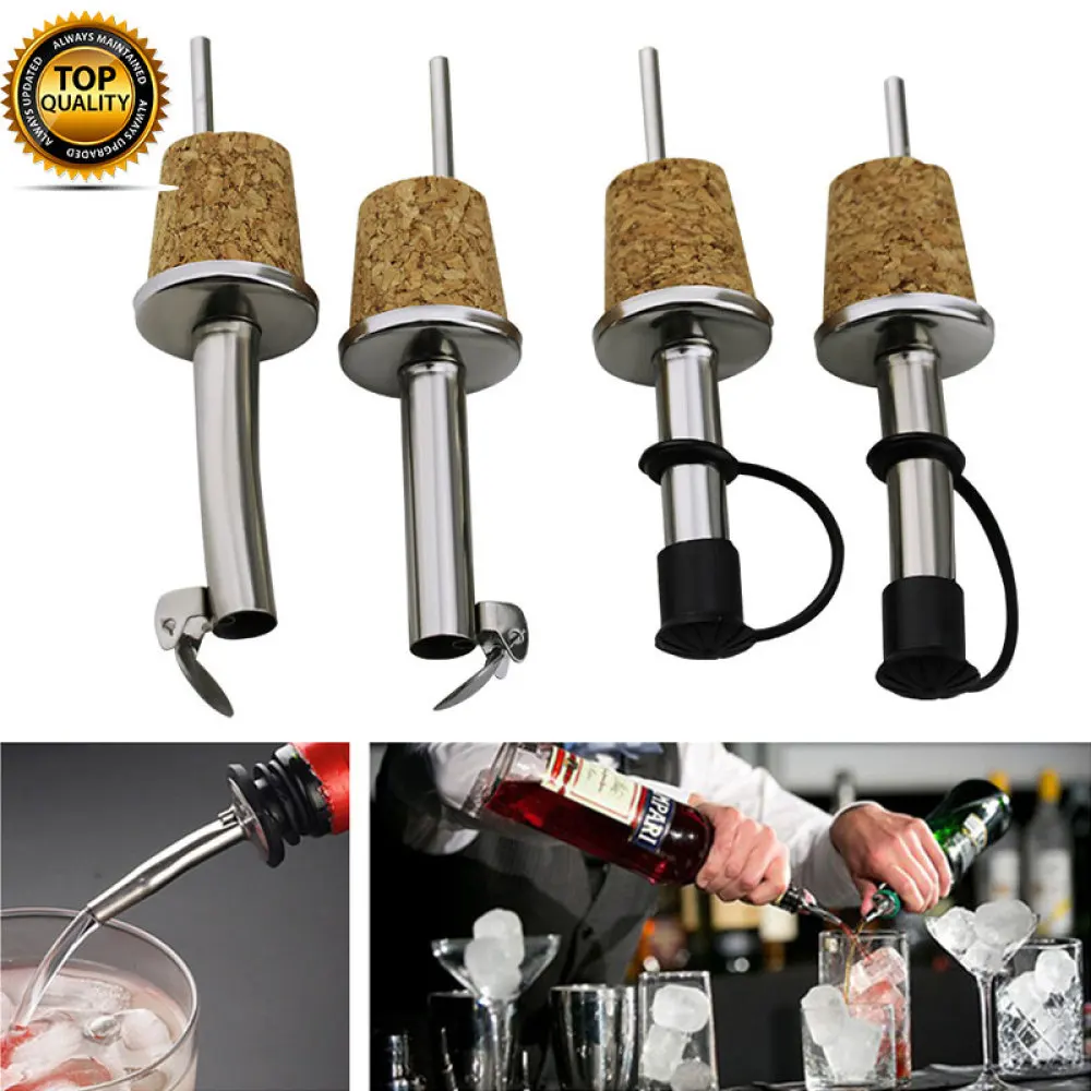 Layba Versatore per bottiglie in legno e acciaio inox, beccuccio in sughero per aceto, olio e alcolici. Dosatore robusto per versatore di vino, aceto e olio, porzionatore per bottiglie x5 set
