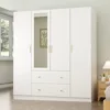 Wooden wardrobe armoire with mirror, 5-tier shelves, 2 drawers, 2 hanging rods, 4 doors.  63"W x 19.7"D x 70.9"H. 1