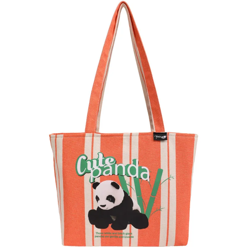 

Capacity Tote Shoulder Bags College Students Canvas Korean Version Cute Printing Stripe Big Leisure Nylon Luxury Brand Purse