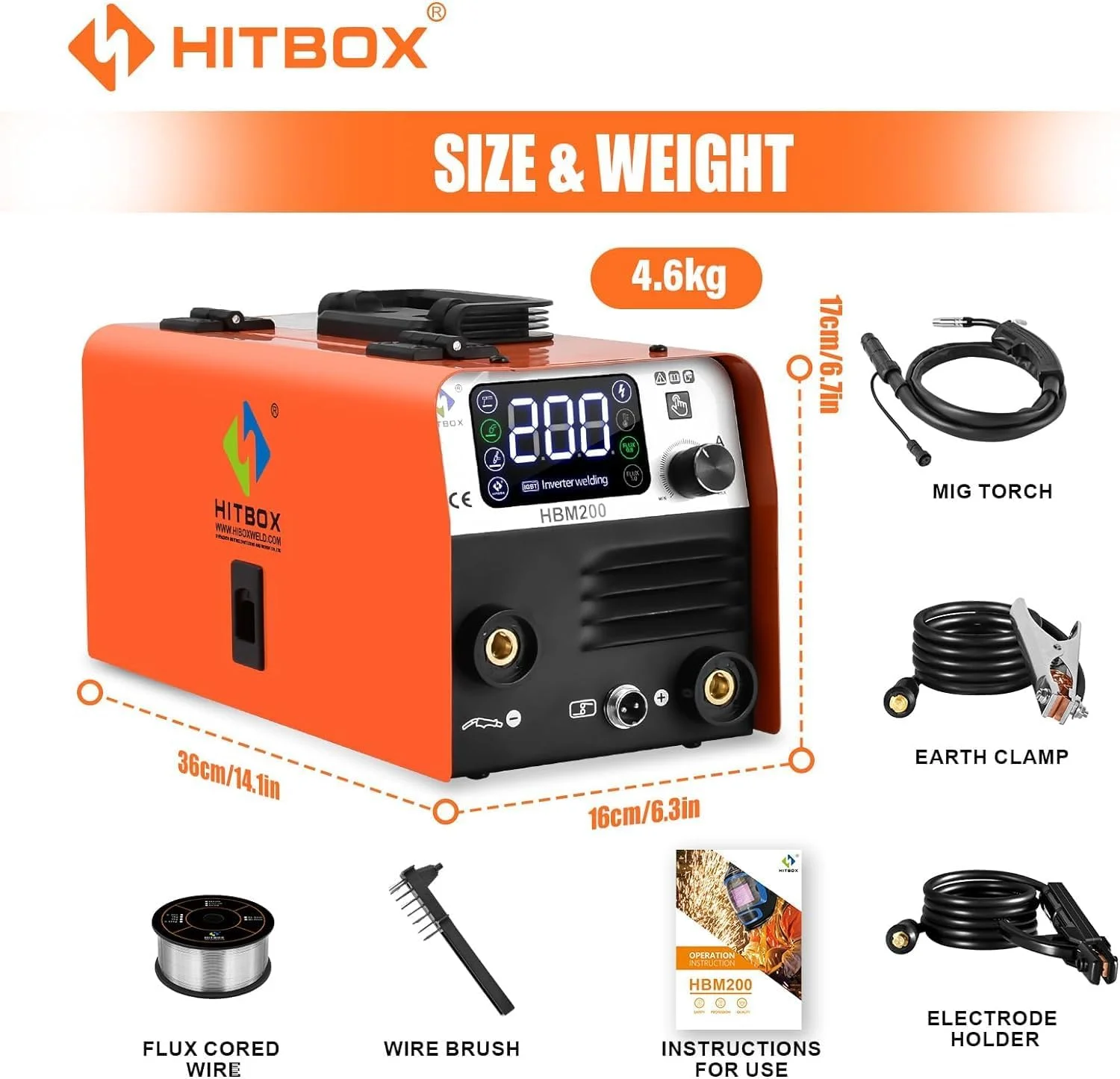 HITBOX Semi-automatic Welding Machine 3 IN 1 HBM200 Airless MIG Welder Soldier Inverter Welder 110V 220V