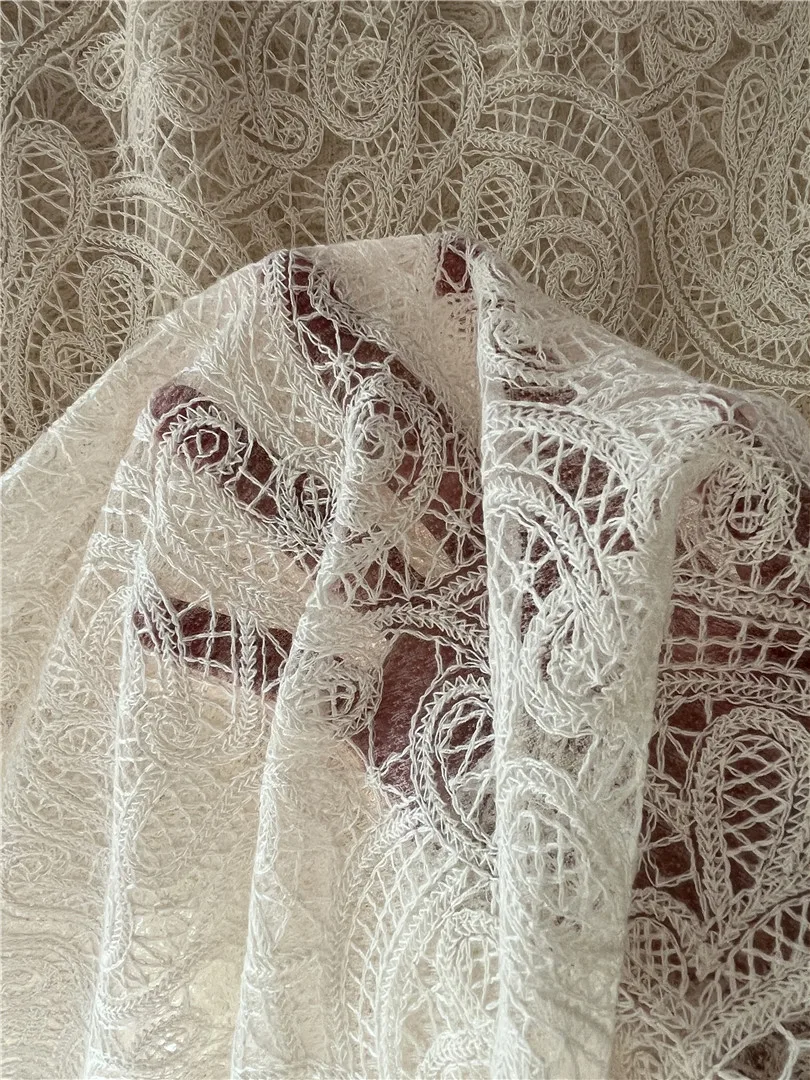 Cotton Floral Embroidered Lace Mesh Fabric Lace Dress Wedding Dress Decorative Sewing Fabric, view 5