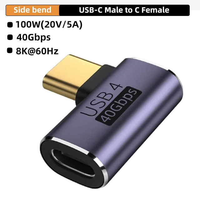 Premium USB4.0 40Gbps 90-Degree USB-C Adapter - 100W Fast Charging Converter with 8K Video Support