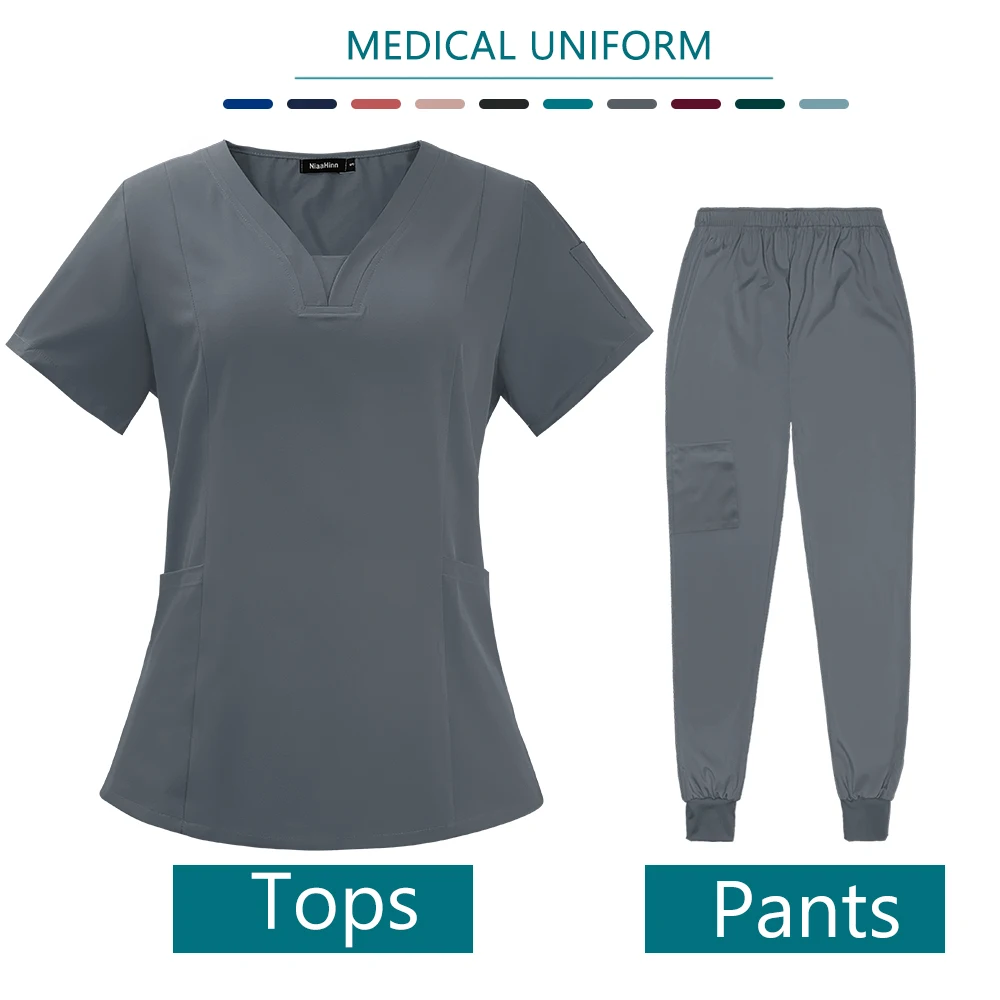 Medical Uniform Solid Color Short Scrub Suit Nurse Uniforms Breathable Doctor Uniform for Women Medical Clothing Beauty Salon Work Set
