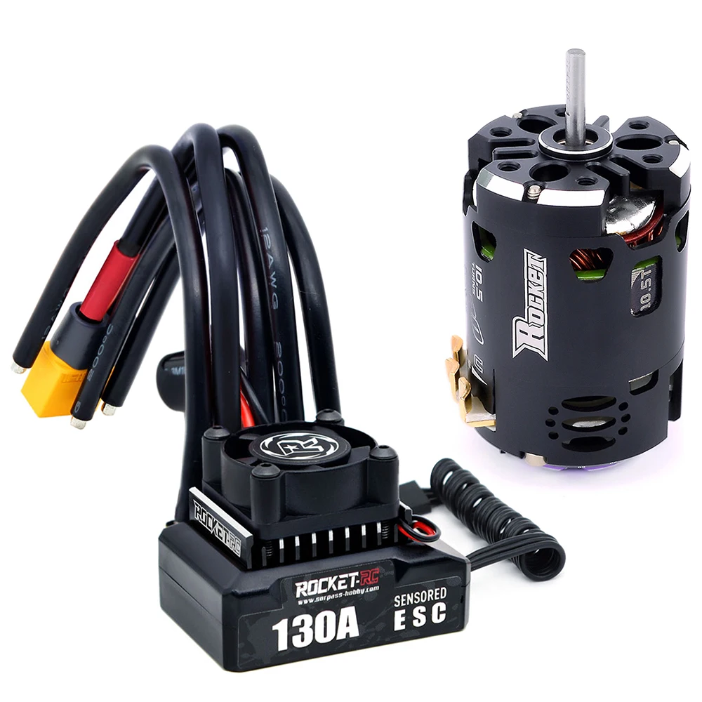 Détail du contrôleur ESC 130A et du moteur brushless 5.5T à 17.5T pour RC 1/10.