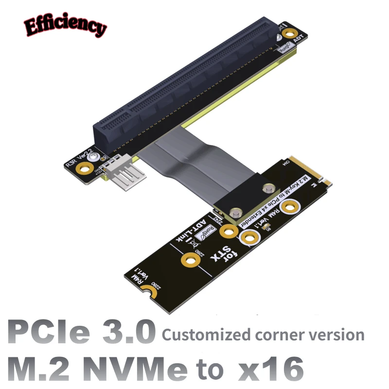 

M2 NGFF NVMe STX Motherboard Graphics Card Extension Cable To PCIE X16 M.2 To 90 Degree 16x ADT R43 Series Products