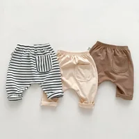 Baby Simple Solid Leggings Girls All-match Striped Skinny Pants Kids Cotton Elasticity Slim Pants Newborn Boy Stretch Trousers 2