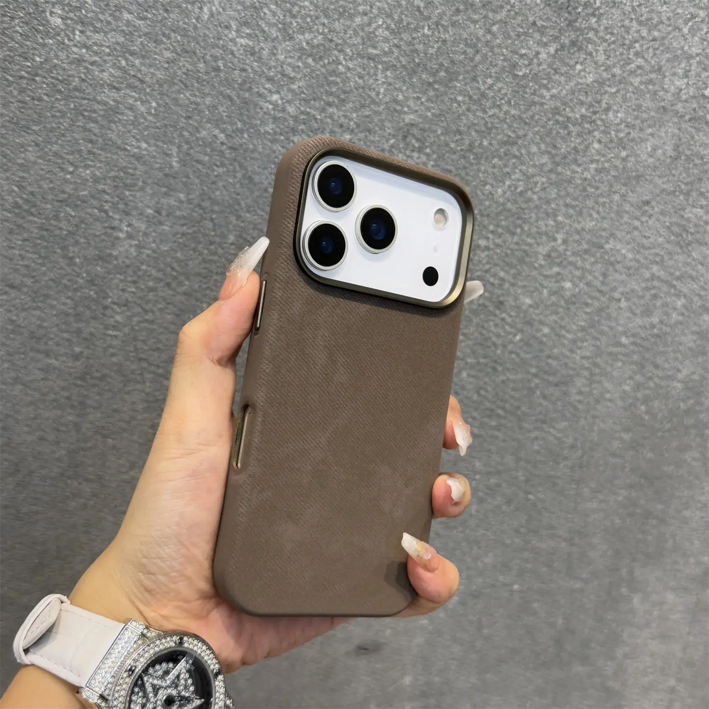 Dark Blue Fleece Leather Business Phone Case with Large Cutout Design