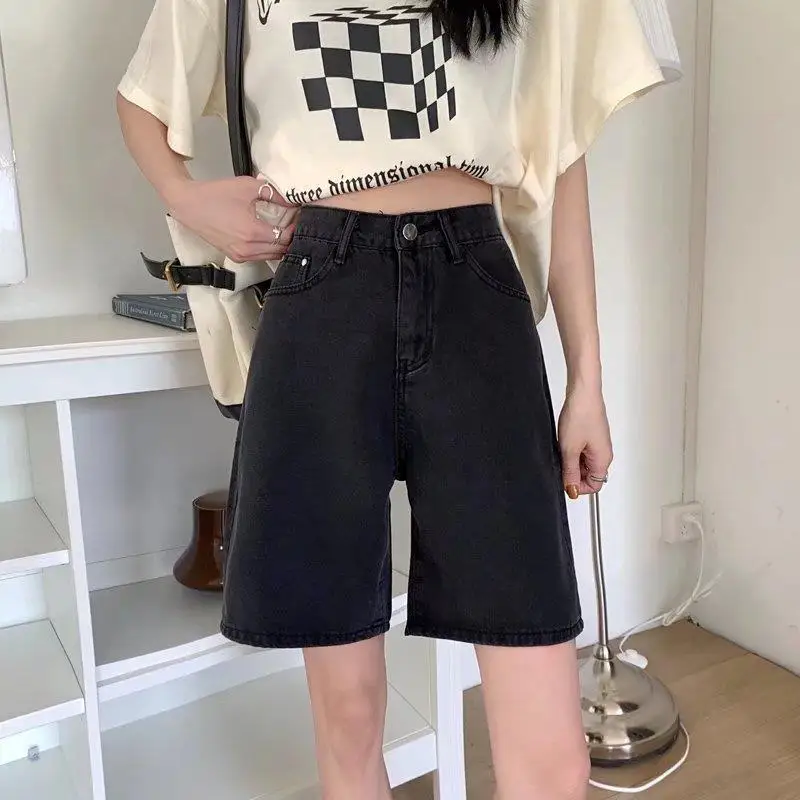 

Women's Denim Shorts Summer Y2k 2023 Korean High Waist Loose All-match Casual Sports Cycling Shorts Wide-leg Mid-pants Trendy
